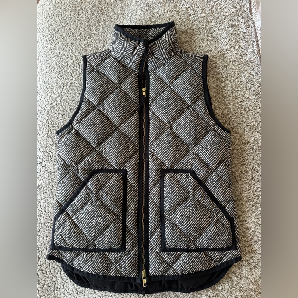 J. Crew Black and Cream Quilted Herringbone Vest